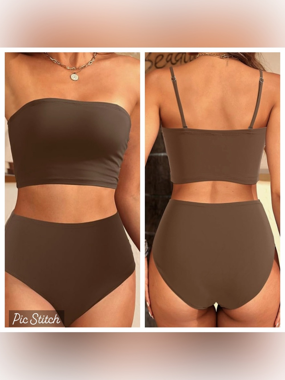New With Tags High-Waist Bikini Set With Removable Straps- Brown Size Medium